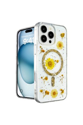 Evimdeyokyok Apple İphone 16 Pro Kılıf Daisy Simli Magsafe Kapak - Gold