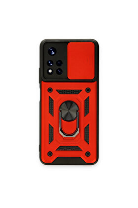 Evi̇mdeyokyok Xi̇aomi̇ Redmi̇ Note 11T Kılıf Pars Lens Yüzüklü Si̇li̇kon - Kırmızı