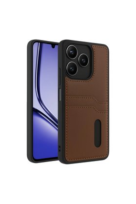 Evimdeyokyok Realme Note 50 4G Kılıf Sara Kartvizitli Deri Kılıf - Taba