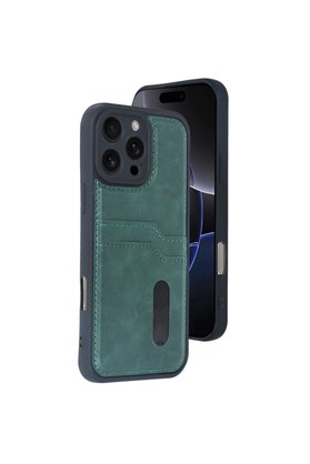 Evimdeyokyok Apple İphone 16 Pro Kılıf Sara Kartvizitli Deri Kılıf - Koyu Yeşil