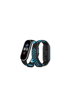 Evi̇mdeyokyok Xi̇aomi̇ Mi̇ Band 6 Spor Deli̇kli̇ Kordon - Si̇yah-Mavi̇-Beyaz