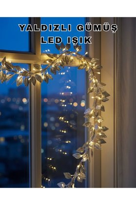 Geneloem Pilli Gümüş Yaprak Led Işık Ev İçi Ve Yılbaşı Dekor Aydınlatması - Korbx7270-8624