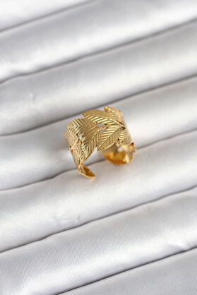 Tj 316L Çeli̇k Gold Renk Başak Modeli̇ Kadın Yüzük Tj-Byk4162