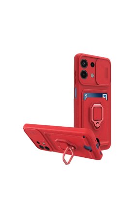 Evimdeyokyok Xiaomi Redmi Note 13 4G Kılıf Zuma Kartvizitli Yüzüklü Silikon - Kırmızı