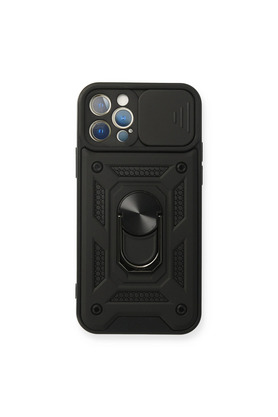 Evimdeyokyok Apple İphone 12 Pro Kılıf Pars Lens Yüzüklü Silikon - Siyah