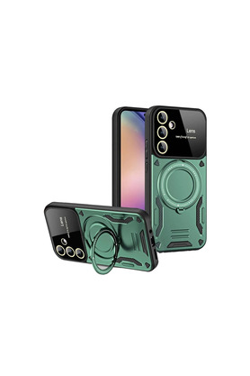 Evimdeyokyok Samsung Galaxy S24 Fe Kılıf Joy Lens Standlı Kapak - Koyu Yeşil