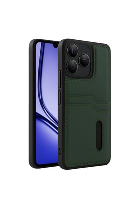 Evimdeyokyok Realme Note 50 4G Kılıf Sara Kartvizitli Deri Kılıf - Koyu Yeşil