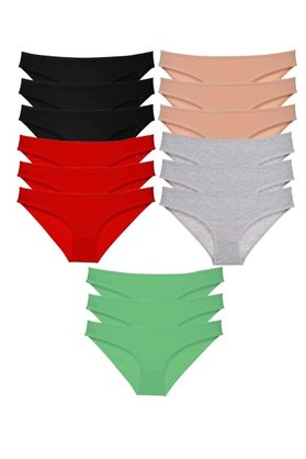 Ethab Ticaret Glb-Stl41414 15 Adet Süper Eko Set Likralı Kadın Slip Külot Siyah Kırmızı Ten Gri Yeşil