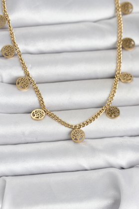 Tj 316L Çelik Gold Renk Yaşam Ağacı Model Kadın Kolye Tj-Bko11045