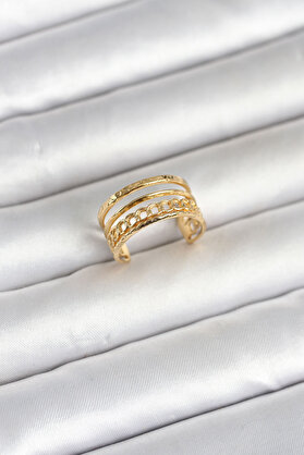 Tj 316L Çeli̇k Gold Renk Zi̇nci̇rli̇ Vi̇ntage Model Kadın Yüzük Tj-Byk4170