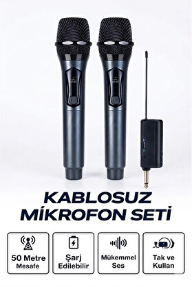 Evi̇mdeyokyok Profesyonel Çi̇ftli̇ Kablosuz Mi̇krofon Seti̇ Karaoke Şarj Edi̇lebi̇li̇r 50 Metre