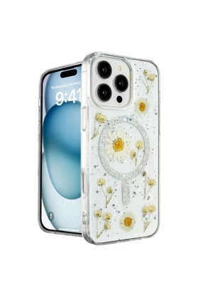 Evimdeyokyok Apple İphone 16 Pro Kılıf Daisy Simli Magsafe Kapak - Gümüş