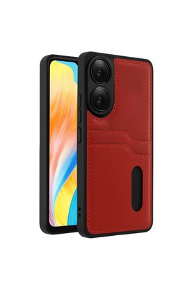 Evimdeyokyok Oppo A38 Sara Kartvizitli Deri Kılıf - Kırmızı