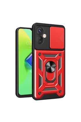 Evimdeyokyok İnfinix Hot 30 4G Kılıf Pars Lens Yüzüklü Silikon - Kırmızı