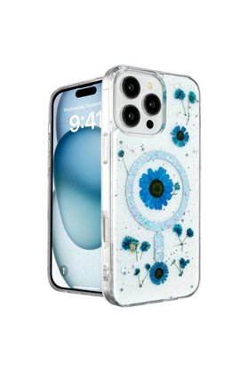 Evimdeyokyok Apple İphone 16 Pro Kılıf Daisy Simli Magsafe Kapak - Mavi