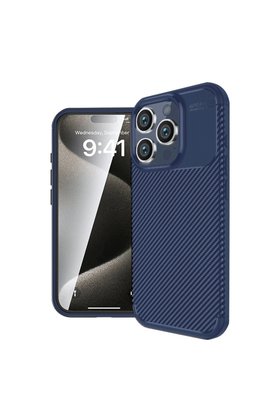 Evimdeyokyok Apple İphone 16 Pro Kılıf Auto Focus Karbon Kapak - Lacivert