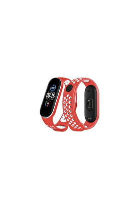 Evi̇mdeyokyok Xi̇aomi̇ Mi̇ Band 6 Spor Deli̇kli̇ Kordon - Kırmızı-Beyaz