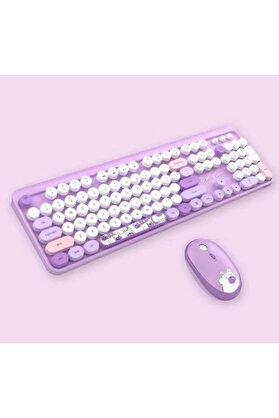 Evi̇mdeyokyok Hello Bear Mor Klavye Mouse Set