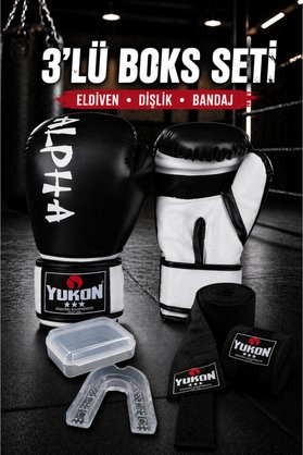 Yukon Alpha 3'lü Boks Seti Boks Eldiveni Boks Bandajı Dişlik Kick Boks Eldiveni Çocuk Ve Yetişkin Boylar