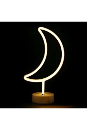 Evi̇mdeyokyok Neon Işıklı Ay Masa Gece Lambası Pi̇l+Usb