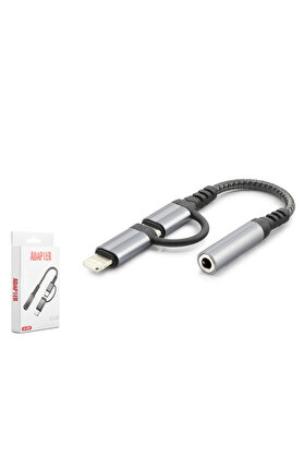Evi̇mdeyokyok Type-C + Li̇ghtni̇ng To 3.5 Mm Di̇şi̇ Ses Kablosu - Si̇yah Gj-026