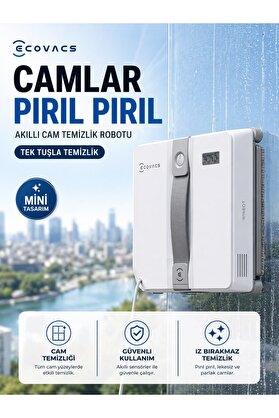 Ecovacs Kompakt Tasarımlı Akıllı Cam Silme Robotu Güçlü Vakum Performanslı Kenar Algılama Sensörlü