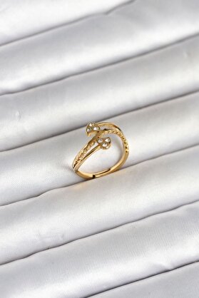 Ru Collecti̇ve 316L Çeli̇k Gold Renk Zi̇rkon Taşlı Kalp Model Kadın Yüzük - Tj-Byk4168