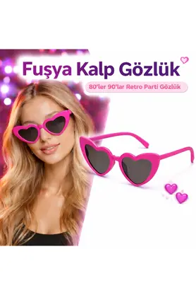 Evi̇mdeyokyok Fuşya Pembe Retro Kalp Gözlük – 80’Ler 90’Lar Sti̇l Parti̇ Gözlüğü