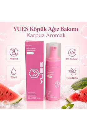 YUES Foaming Watermelon Mouthwash Köpük Karpuz Aromalı Ağız Gargarası Alkolsüz Ferah Nefes 60+ Kullanım