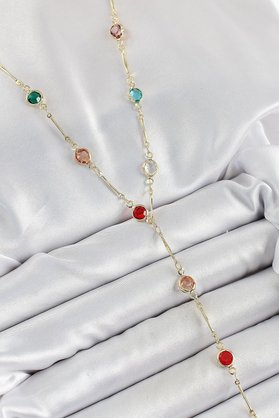 Ototech Pirinç Asorti Model Gold Renk Zirkon Taşlı Y Kolye