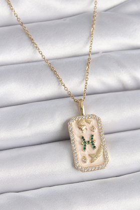 Byb Moda Tasarım 316L Çelik Gold Renk Zincir Balık Burcu Zirkon Taşlı Kadın Kolye 5886
