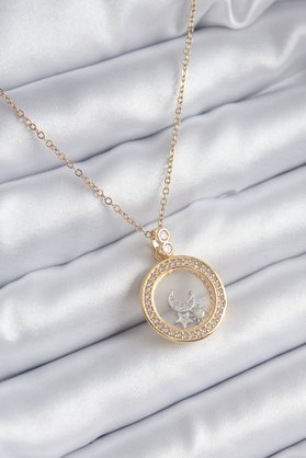 Ethab Giyim 316L Çelik Gold Renk Zirkon Taş Detay Ay Yıldız Fanus Model Kadın Kolye 5886 - Glst8876-7932
