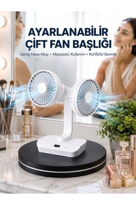 Ethab Giyim Ayarlanabilir Hızlı Çift Başlıklı Masaüstü Fan – Gece Lambalı Serinletici - Glst2132-293