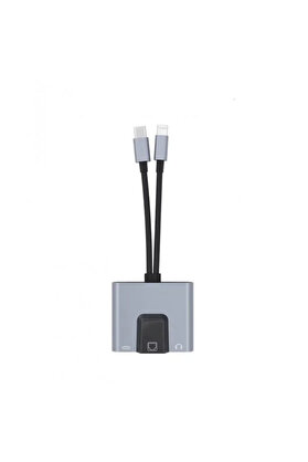 Evimdeyokyok Zr815 Lightning Type-C 3 İn 1 Ethernet Çevirici Aux