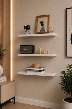Egecan Mobilya Beyaz Uçan Duvar Rafı 3 Adet