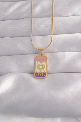 Ethab Giyim 316L Çelik Gold Renk Karışık Mineli Ay Figür Tarot Kolye 5886 - Glst6660-2762