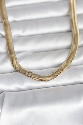Ethab Giyim Cm 14K Gold Renk Kalın Yassı Yılan Zincir Model 45 Cm Kadın Kolye 5886 - Glst5444-4298