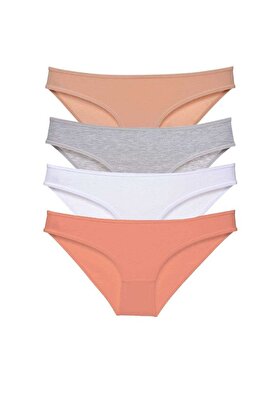 Ethab Ticaret Glb-Stl41414 4 Adet Süper Eko Set Likralı Kadın Slip Külot Ten Gri Beyaz Pudra
