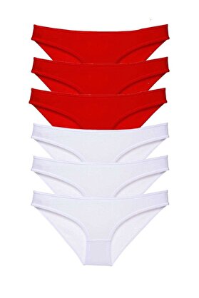 Ethab Ticaret Glb-Stl41414 6 Adet Süper Eko Set Likralı Kadın Slip Külot Kırmızı Beyaz