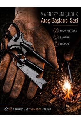NEWSTORE HOME Magnezyum Çubuk Ateş Başlatıcı Seti Düdüklü Kamp Çakmağı Survival Anahtarlık Çok Fonksiyonlu Acil Durum Ateşleme Kiti