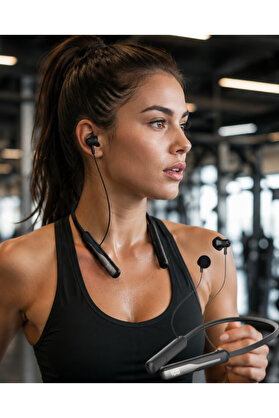 Emvera Extra Bass Kablosuz Kulaklık Uzun Bataryalı Neckband Tasarım