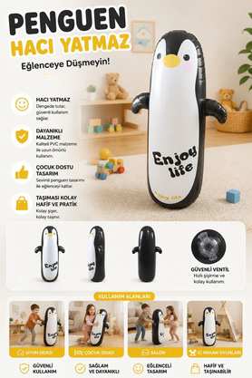 BigsToy 120 cm Şişme Boks Hacıyatmaz Penguen Oyuncak – Büyük Boy Denge Oyuncağı WJ013