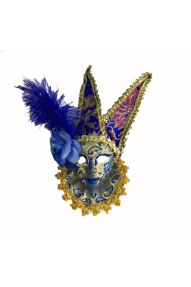 Evi̇mdeyokyok Tüylü Dekorati̇f Seramai̇k Maske Mavi̇ Renk