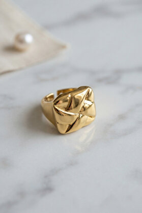 Evi̇mdeyokyok Geometri̇k Ori̇gami̇ Tasarımlı Ayarlanabi̇li̇r Gold Renk Yüzük Tj-Byk4221