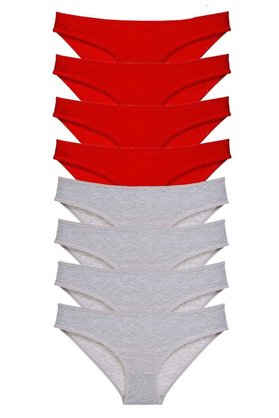 Ethab Ticaret Glb-Stl41414 8 Adet Süper Eko Set Likralı Kadın Slip Külot Kırmızı Gri