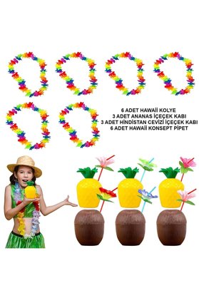 Ethab Ticaret Glb-Stl41414 Tropikal Hawaii Parti Malzemeleri – Kolye, Pipet, Bardak Seti
