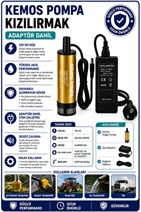 Kemos Kızılırmak 220-12 Volt Dalgıç Adaptörlü Mazot Aktarma(Sıvı Transfer) Pompası