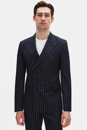 D'S Damat Ds Damat Regular Fit Lacivert Çizgili Kruvaze Takim Elbise