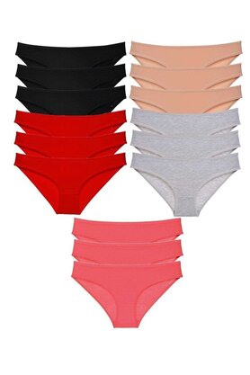 Ethab Ticaret Glb-Stl41414 15 Adet Süper Eko Set Likralı Kadın Slip Külot Siyah Kırmızı Ten Gri Fuşya