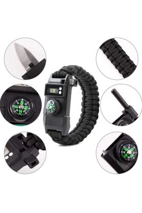 Ethab Ticaret Glb-Stl41414 Paracord Dijital Saat Düdük Hayatta Kalma Kamp Bilekliği